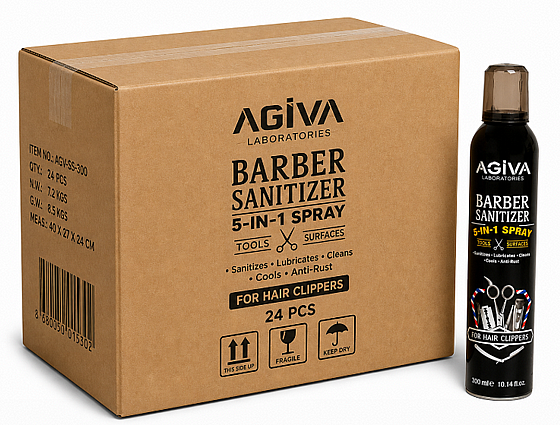 ��� 24 ������ (�����)! ����� ����� 5 � 1 300 �"� Agiva Barber Sanitizer 5 in 1 Spray (300ml)